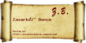 Zavarkó Bence névjegykártya